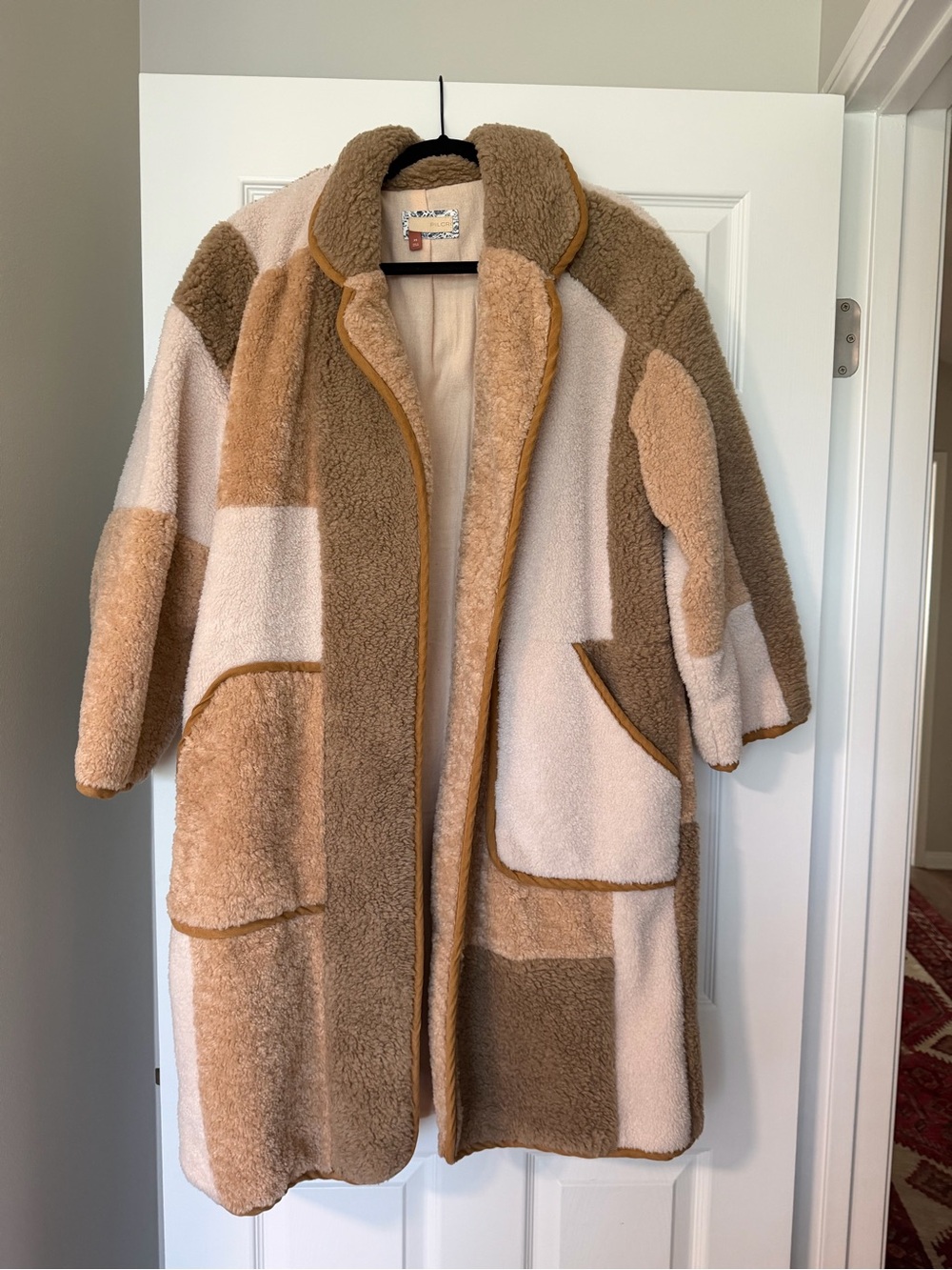 Pilcro Patchwork Teddy Coat in Cream & Brown Tones